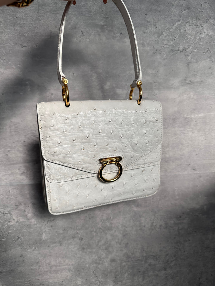Celine White Ostrich Leather Double Flap Box Bag with Horseshoe Clasp 🤍✨ | Rare Exotic, Elegant & Collectible