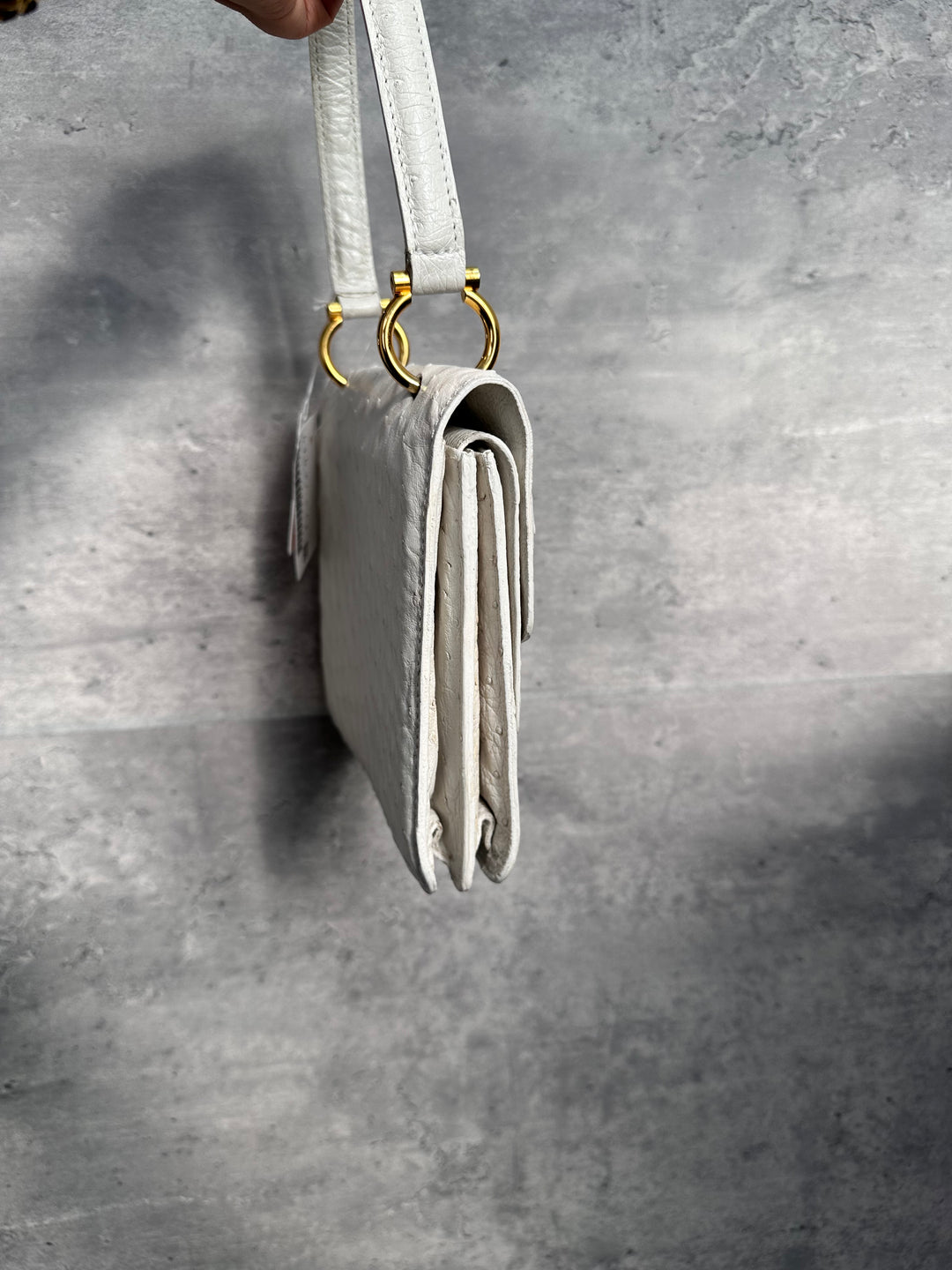 Celine White Ostrich Leather Double Flap Box Bag with Horseshoe Clasp 🤍✨ | Rare Exotic, Elegant & Collectible