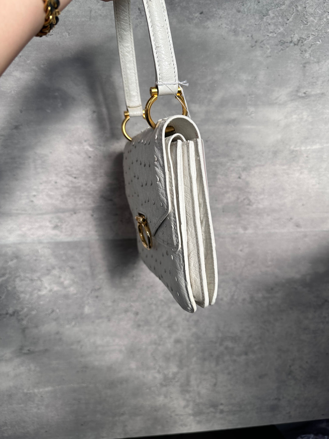 Celine White Ostrich Leather Double Flap Box Bag with Horseshoe Clasp 🤍✨ | Rare Exotic, Elegant & Collectible