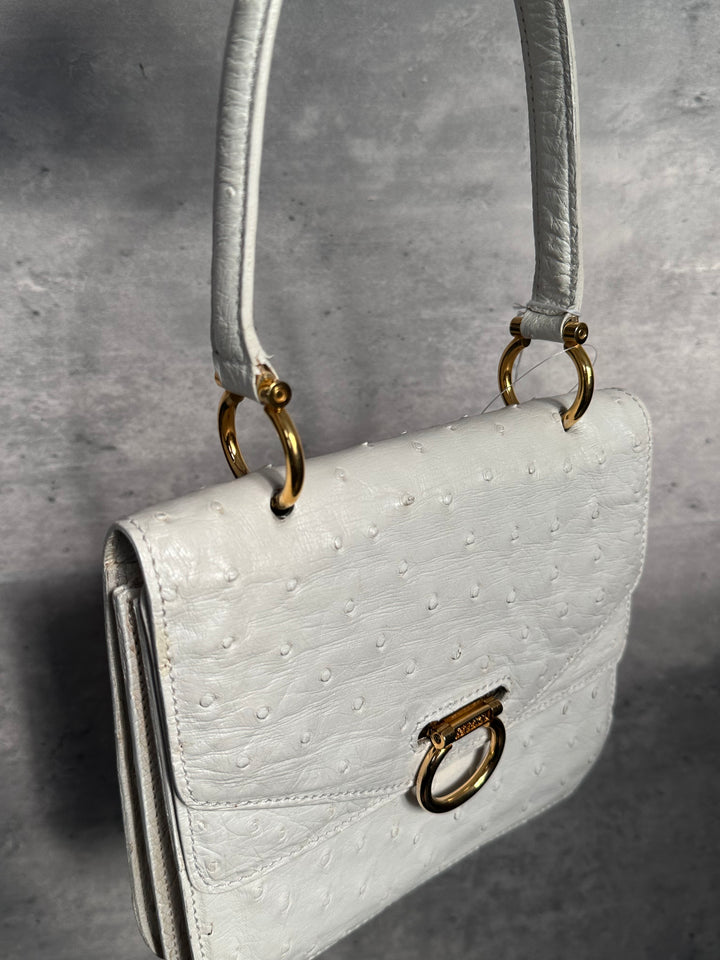 Celine White Ostrich Leather Double Flap Box Bag with Horseshoe Clasp 🤍✨ | Rare Exotic, Elegant & Collectible