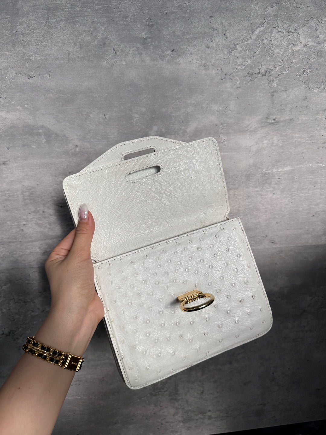Celine White Ostrich Leather Double Flap Box Bag with Horseshoe Clasp 🤍✨ | Rare Exotic, Elegant & Collectible