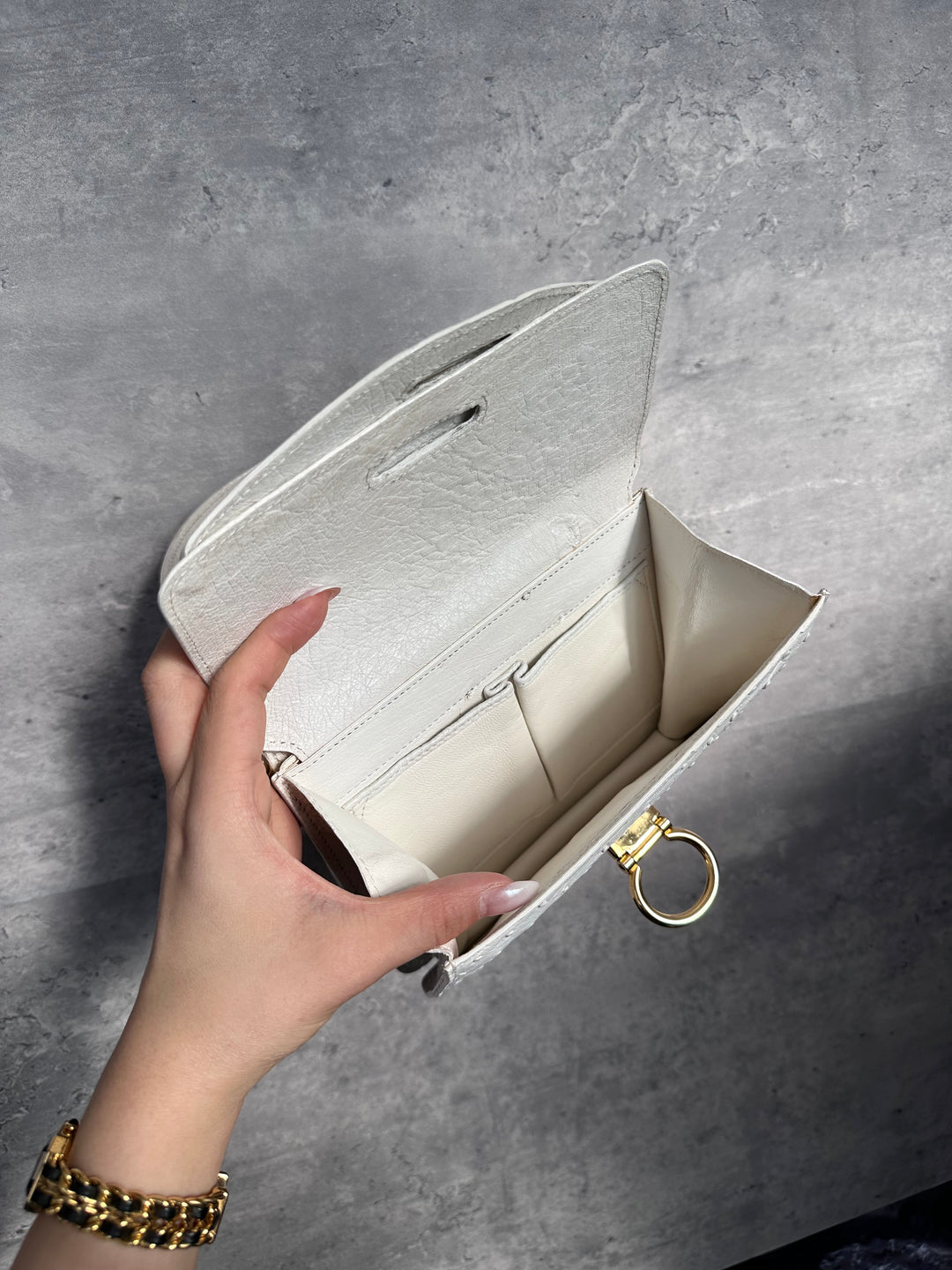 Celine White Ostrich Leather Double Flap Box Bag with Horseshoe Clasp 🤍✨ | Rare Exotic, Elegant & Collectible