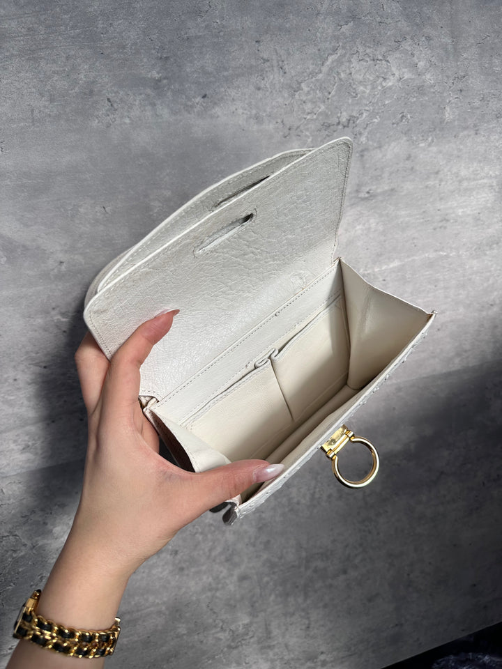 Celine White Ostrich Leather Double Flap Box Bag with Horseshoe Clasp 🤍✨ | Rare Exotic, Elegant & Collectible
