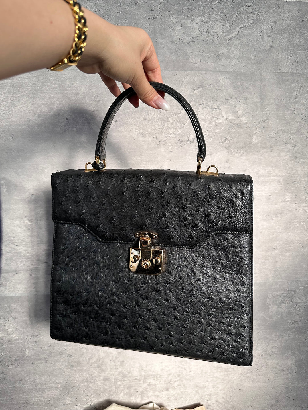 Gucci Black Ostrich Leather Padlock Kelly with Gold Hardware ✨｜Ultra-Rare, Collectible & Elegant