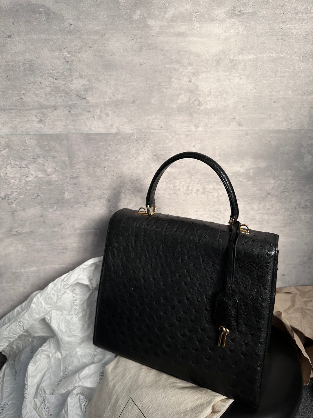 Gucci Black Ostrich Leather Padlock Kelly with Gold Hardware ✨｜Ultra-Rare, Collectible & Elegant