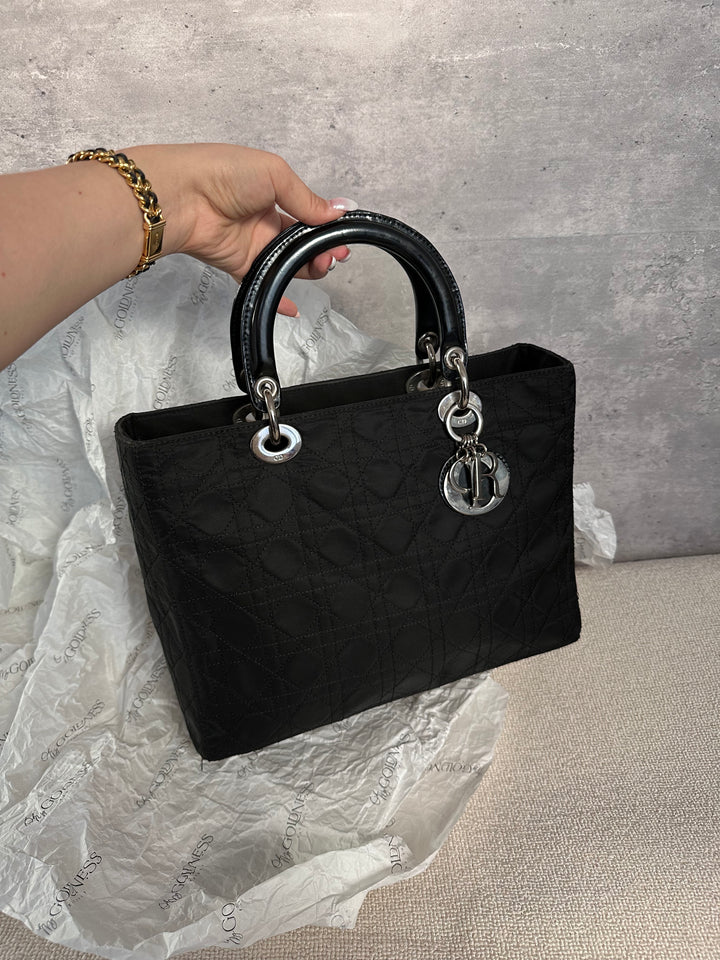 DIOR Lady Dior Black Nylon Tote with Silver Hardware 🖤｜Lightweight, Iconic & Timeless