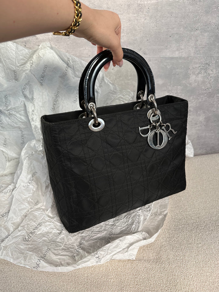 DIOR Lady Dior Black Nylon Tote with Silver Hardware 🖤｜Lightweight, Iconic & Timeless