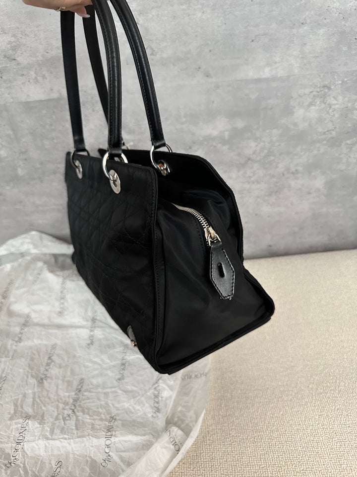Christian Dior,Lady Dior Black Silver Nylon Baguette