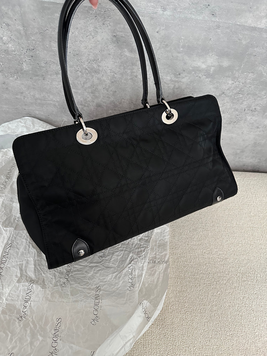 Christian Dior,Lady Dior Black Silver Nylon Baguette