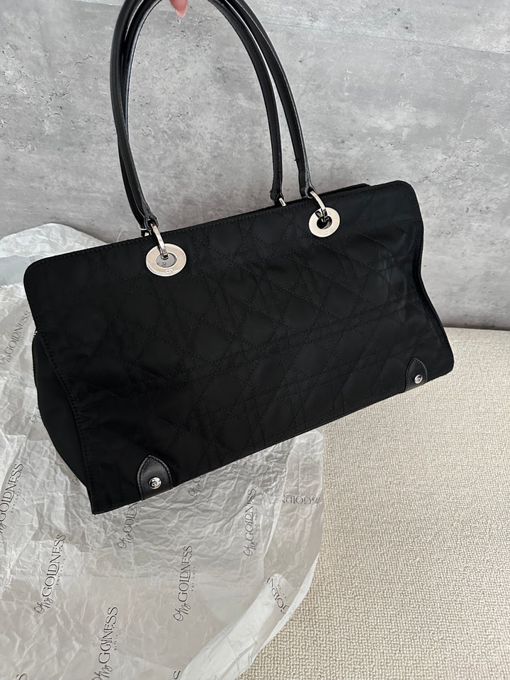Christian Dior,Lady Dior Black Silver Nylon Baguette