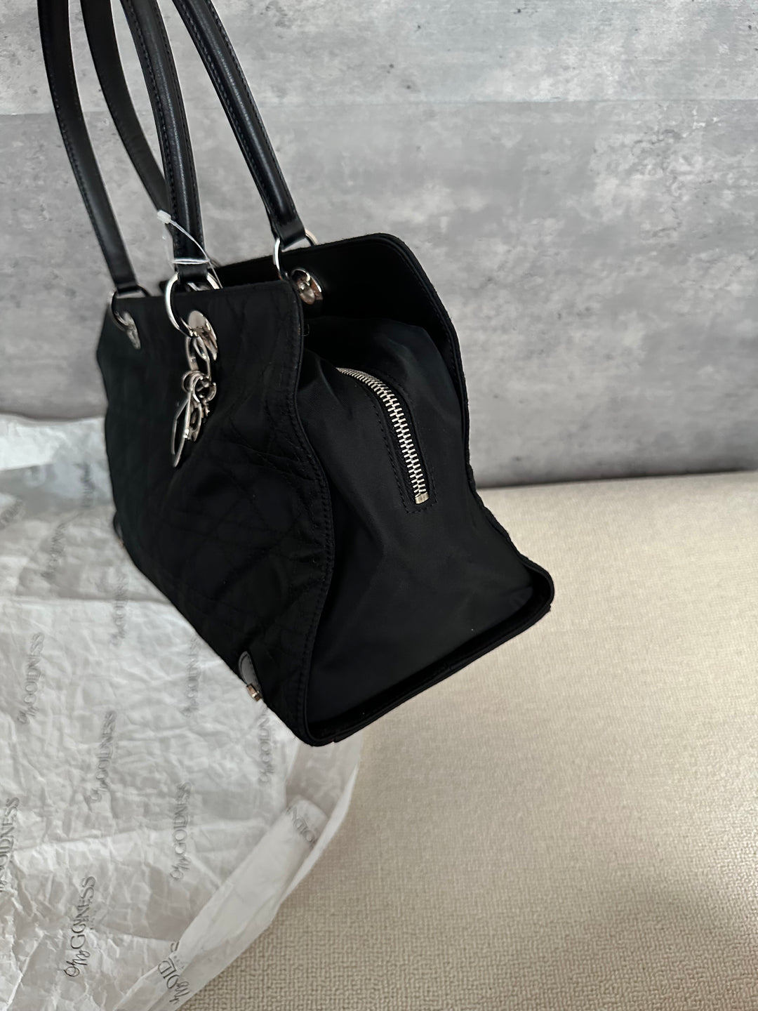 Christian Dior,Lady Dior Black Silver Nylon Baguette