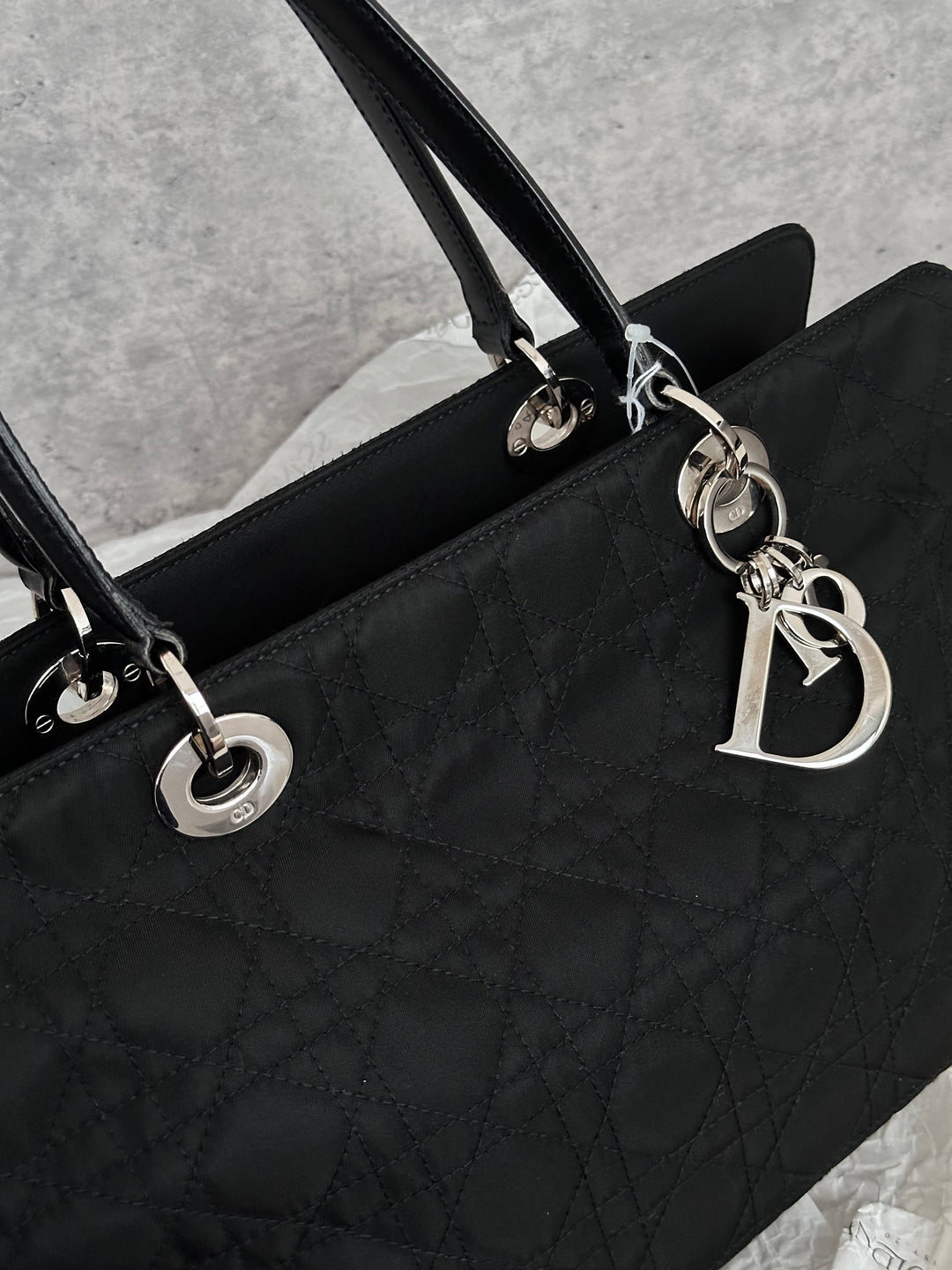 Christian Dior,Lady Dior Black Silver Nylon Baguette