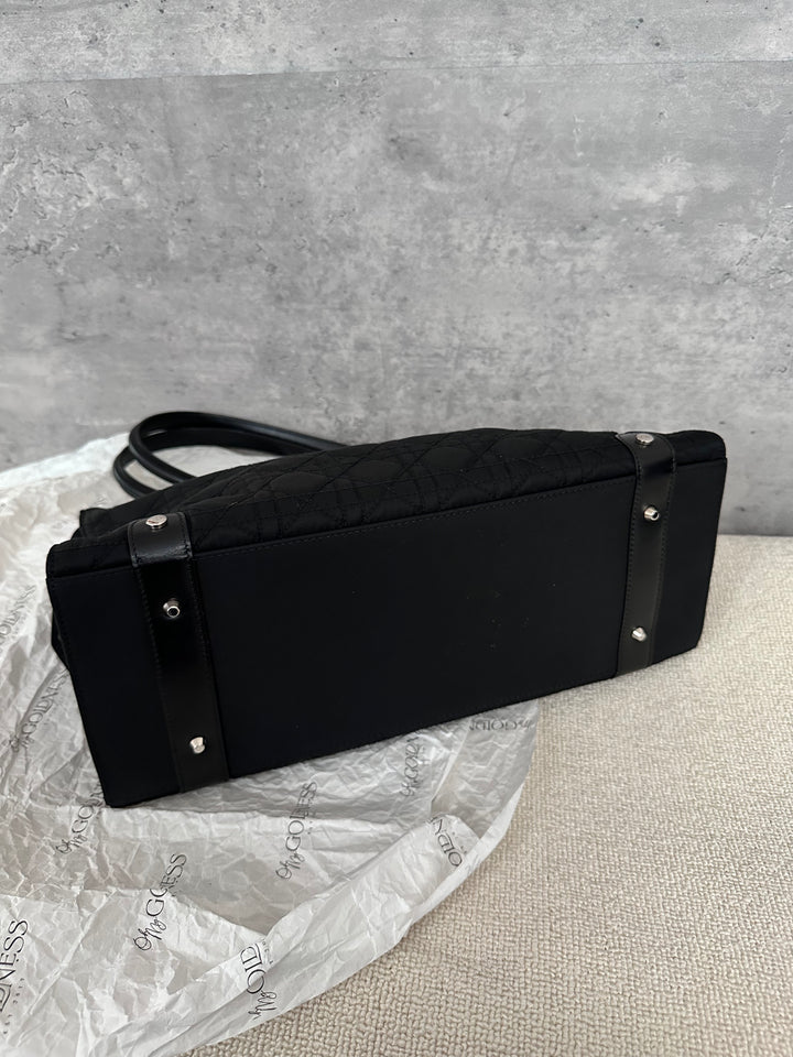 Christian Dior,Lady Dior Black Silver Nylon Baguette