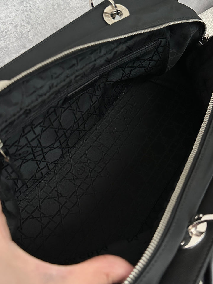 Christian Dior,Lady Dior Black Silver Nylon Baguette