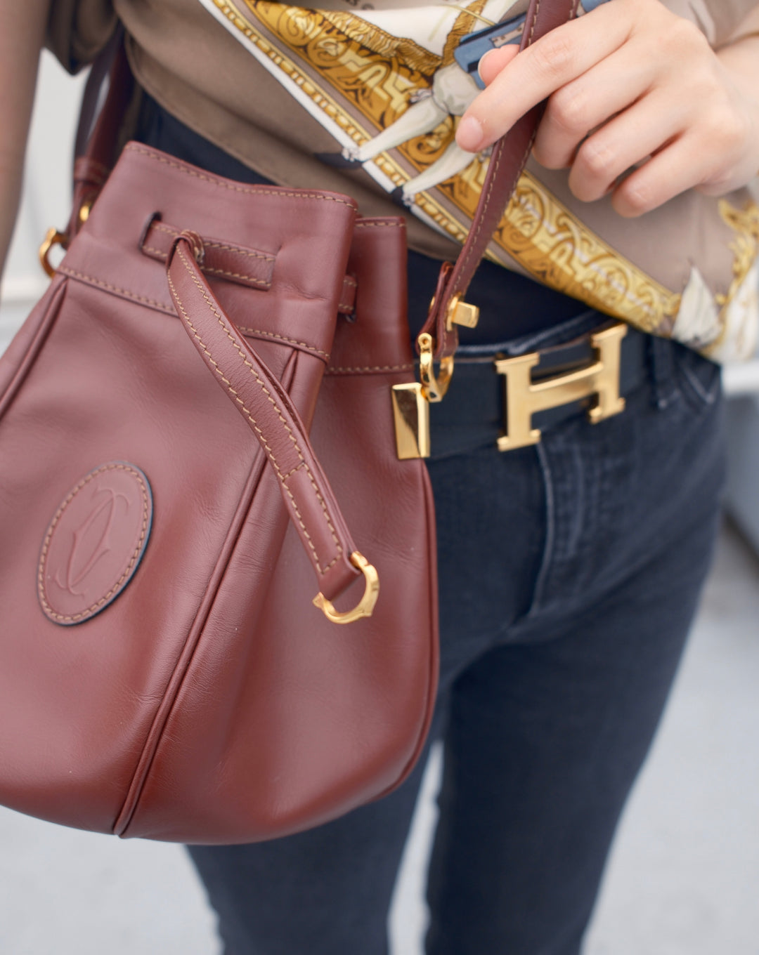 Cartier Must Line Bordeaux Drawstring Shoulder Bag 🍷｜Rich Bordeaux Leather × Iconic Must Line × Vintage Drawstring Design✨