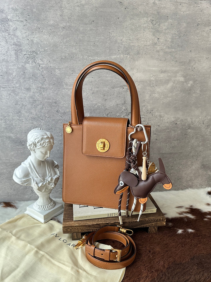 Bvlgari Caramel Box Top Handle Bag 🤎｜Original Strap｜Full Set Included｜Structured Shape