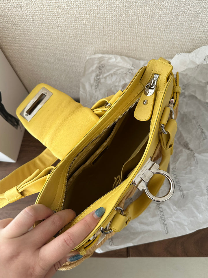 Salvatore Ferragamo Horsebit Raffia & Leather Tote（Yellow × Natural）｜Summer Resort Charm ☀️🌿