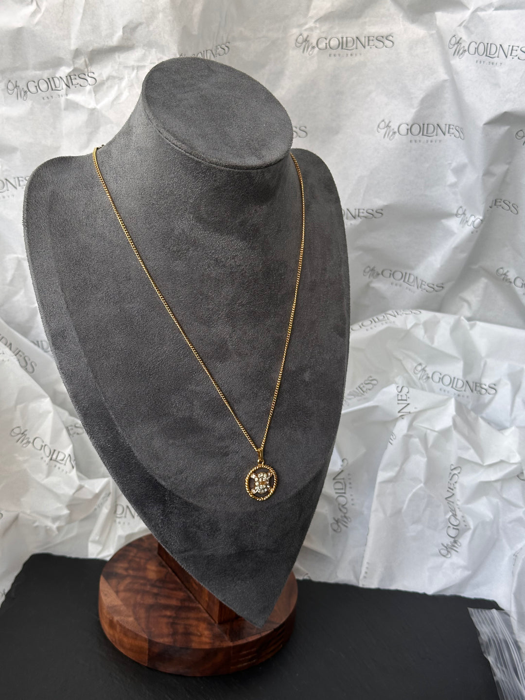 CELINE Triomphe Crystal Medallion Necklace（Gold）｜Iconic Heritage ✨🤍