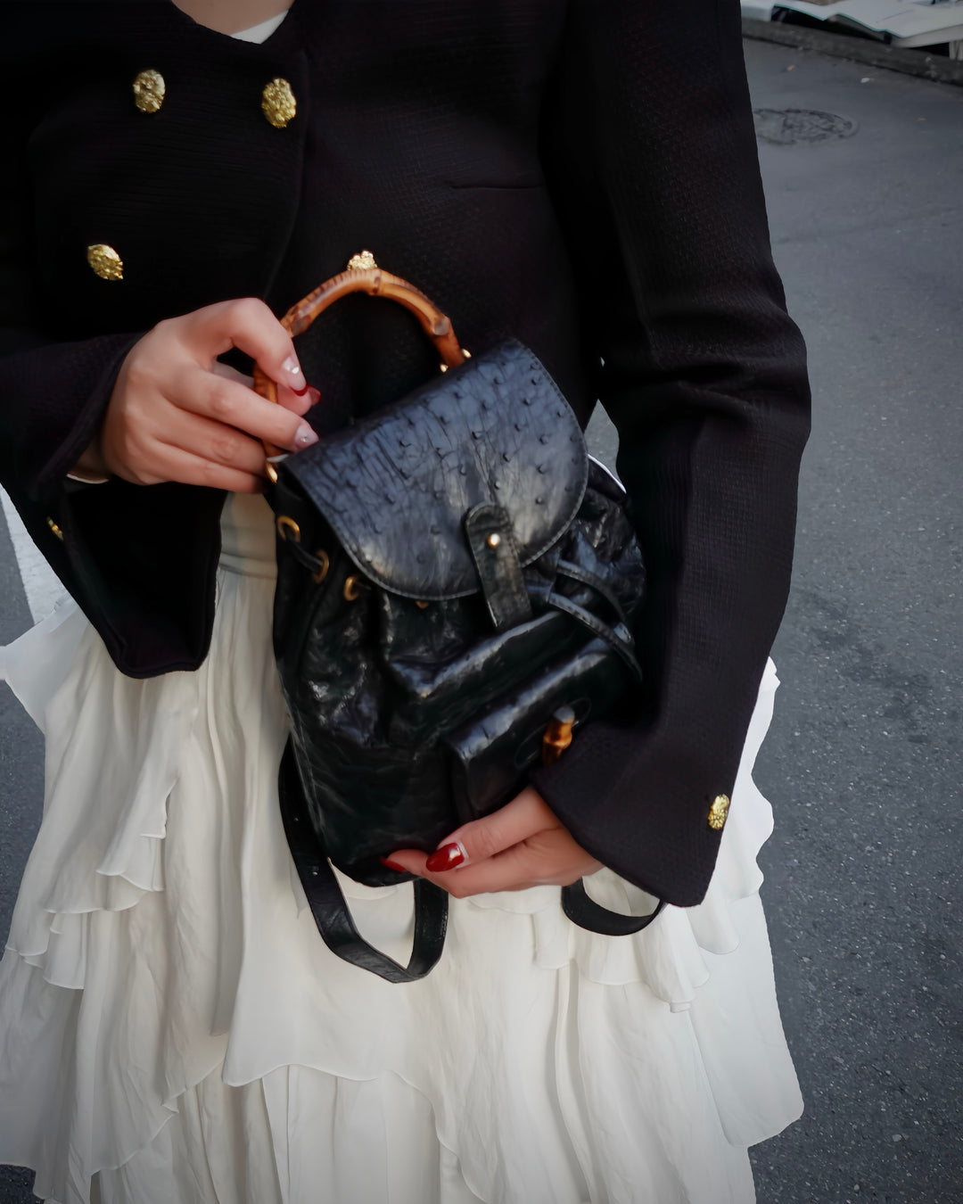 Gucci Bamboo Small Backpack in Ostrich Leather