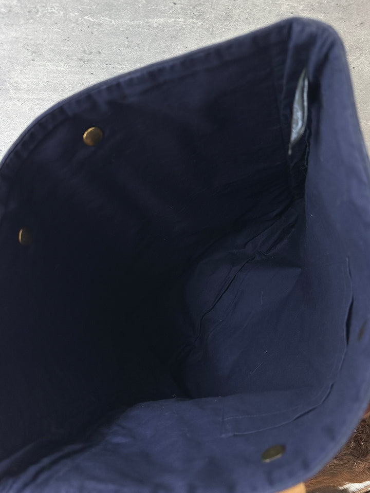 Hermès Fabric Tote Bag 💙｜Navy Textile × Leather Handles × Laptop-Friendly