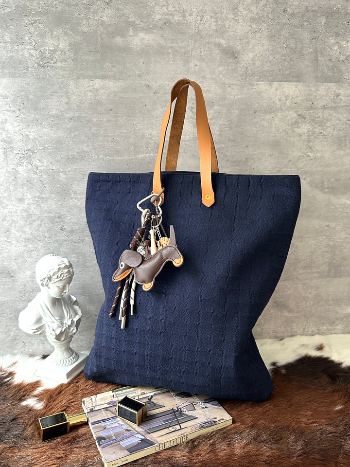 Hermès Fabric Tote Bag 💙｜Navy Textile × Leather Handles × Laptop-Friendly