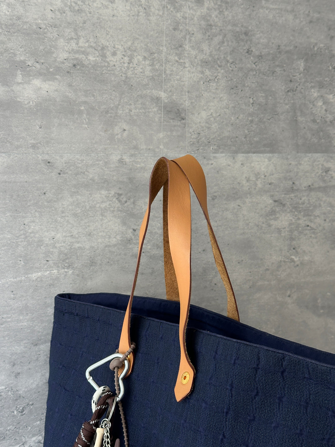 Hermès Fabric Tote Bag 💙｜Navy Textile × Leather Handles × Laptop-Friendly