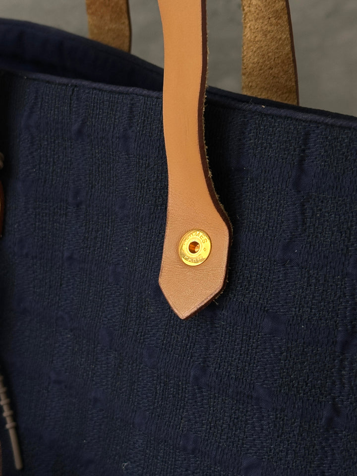 Hermès Fabric Tote Bag 💙｜Navy Textile × Leather Handles × Laptop-Friendly