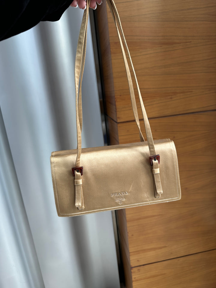 Prada Champagne Satin Shoulder Bag ✨ | Quiet Glamour, Modern Minimalism