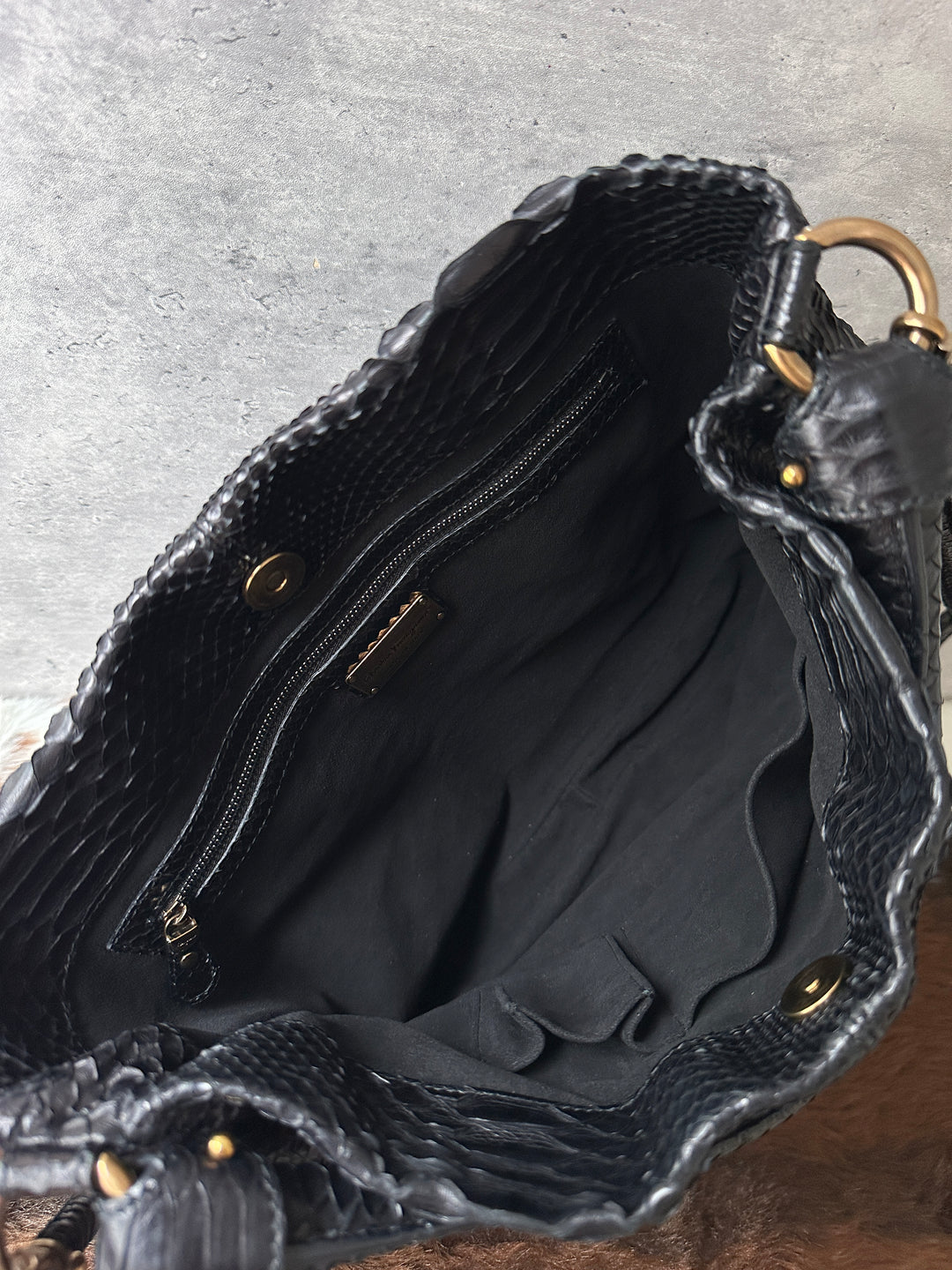 Ferragamo Python Hobo Bag 🖤｜Statement Bow Logo × Vintage Bronze Clasp × Original Strap