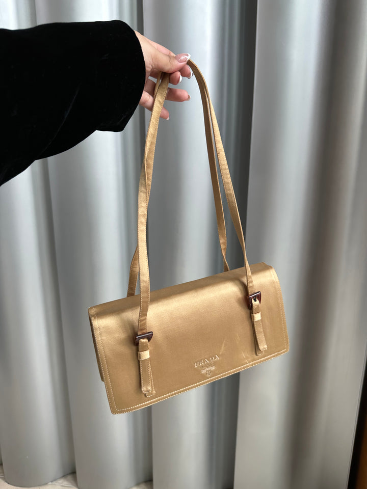 Prada Champagne Satin Shoulder Bag ✨ | Quiet Glamour, Modern Minimalism