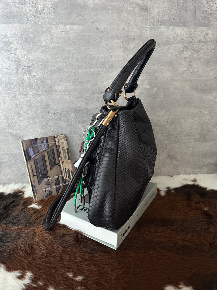 Ferragamo Python Hobo Bag 🖤｜Statement Bow Logo × Vintage Bronze Clasp × Original Strap