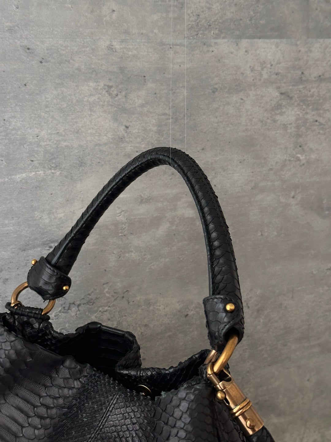 Ferragamo Python Hobo Bag 🖤｜Statement Bow Logo × Vintage Bronze Clasp × Original Strap
