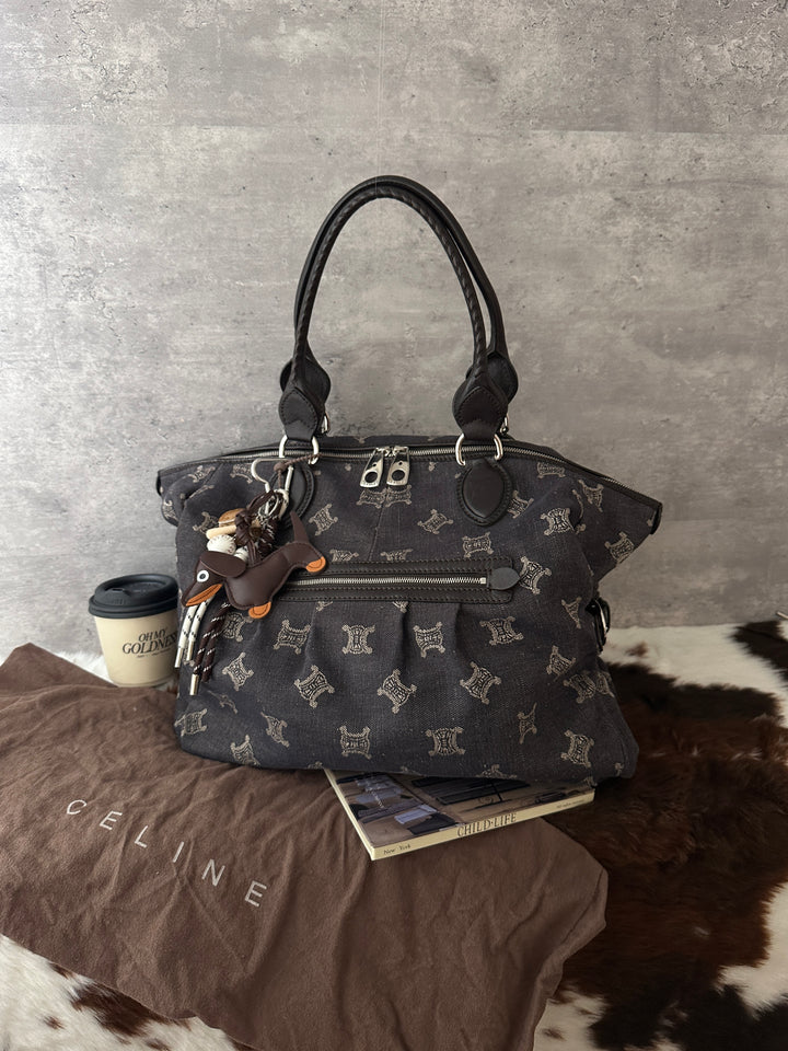 Celine Vintage Monogram Denim Tote Bag 🤎｜Oversized Silhouette × Retro Monogram × Laptop-Friendly Capacity