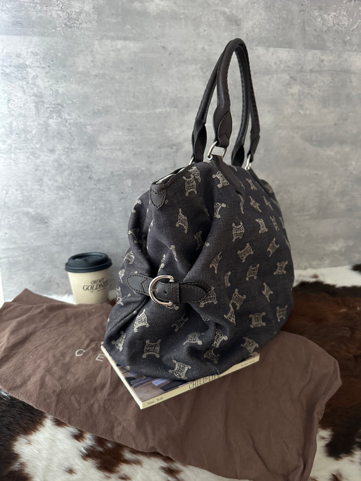 Celine Vintage Monogram Denim Tote Bag 🤎｜Oversized Silhouette × Retro Monogram × Laptop-Friendly Capacity