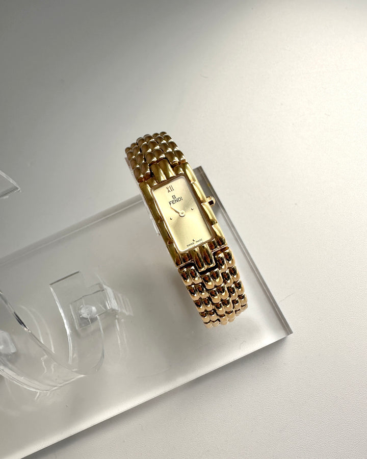 Fendi Rectangular Bracelet Watch ✨｜Slim Gold Case × Roman XII Dial × Elegant Vintage Bracelet