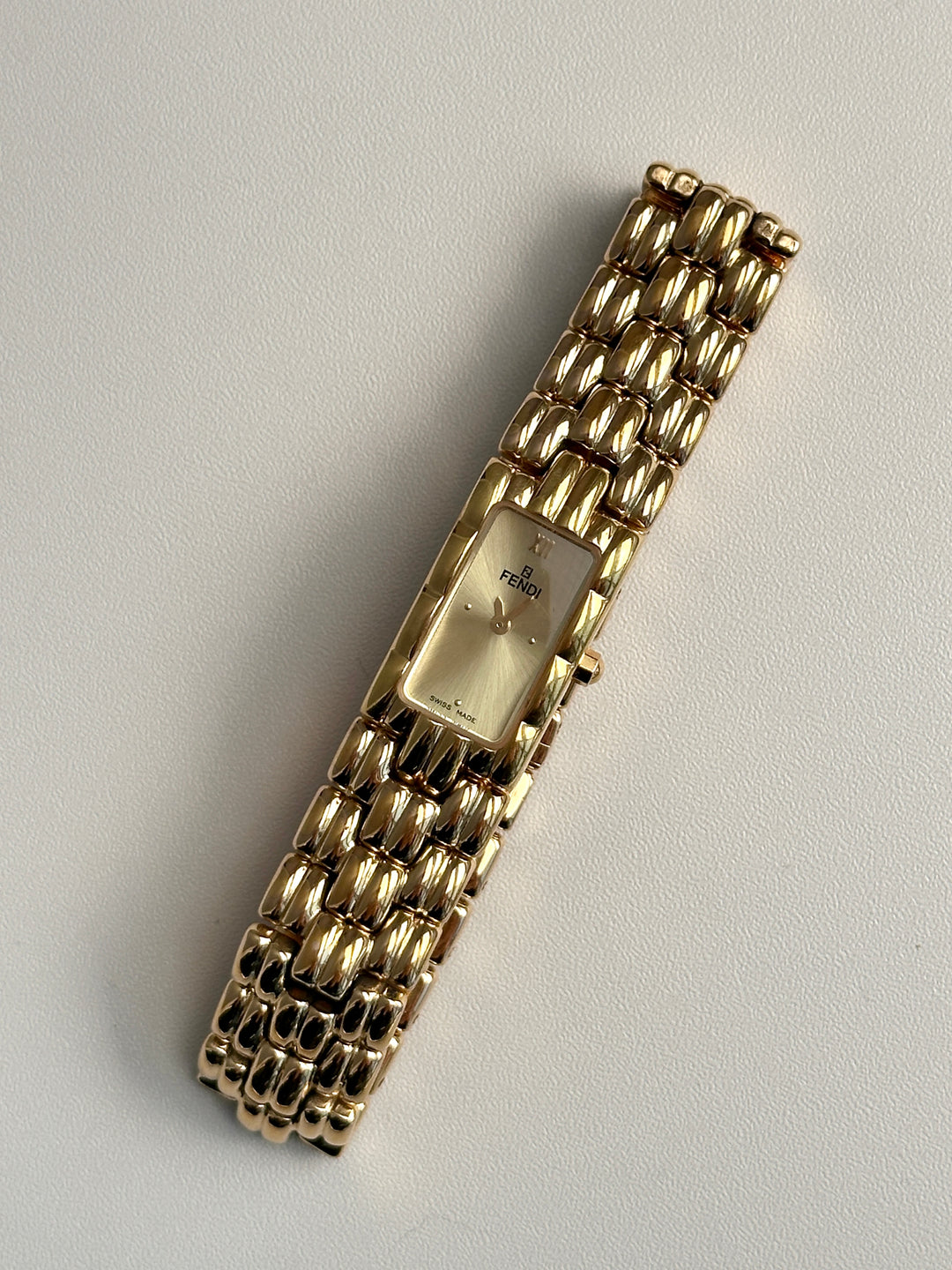 Fendi Rectangular Bracelet Watch ✨｜Slim Gold Case × Roman XII Dial × Elegant Vintage Bracelet