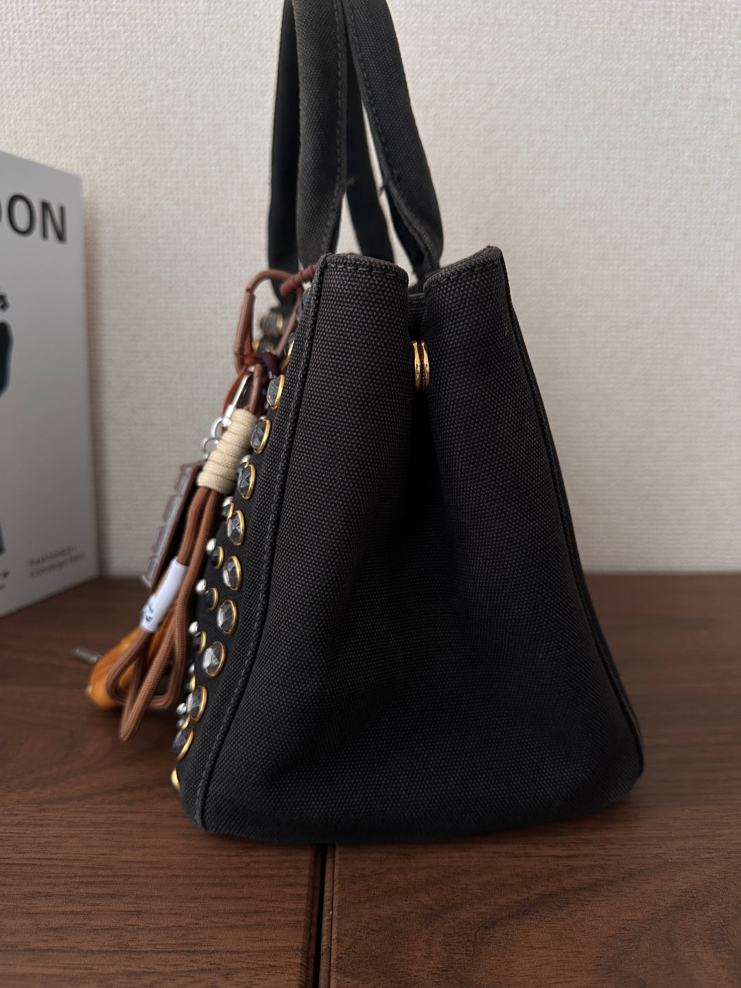 PRADA Studded Denim Tote 🖤✨ Crystal Rivets Small Size