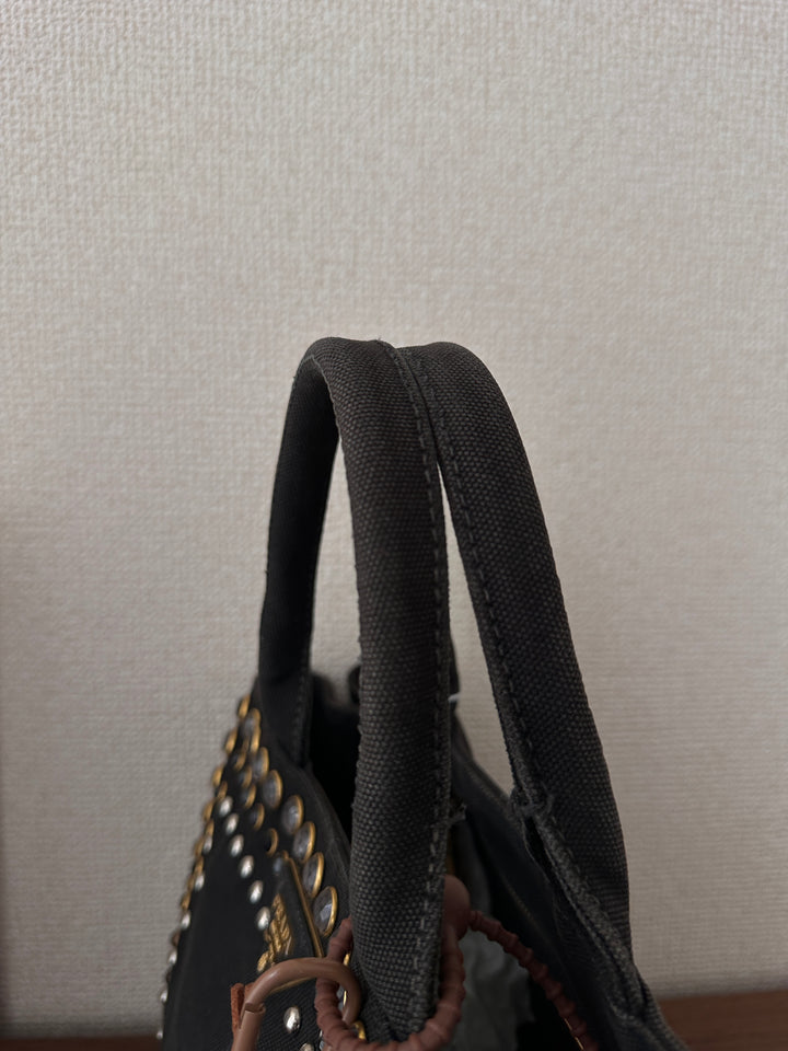 PRADA Studded Denim Tote 🖤✨ Crystal Rivets Small Size