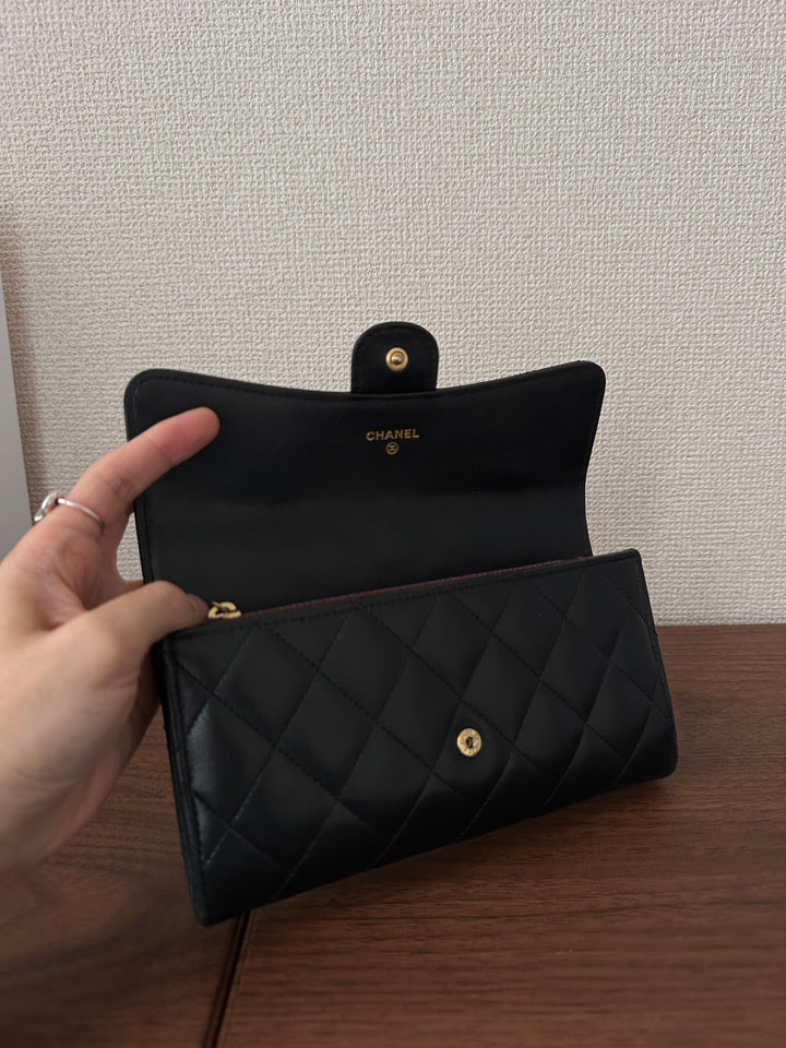 Chanel Classic Flap Long Wallet 🖤✨ Black with Gold CC