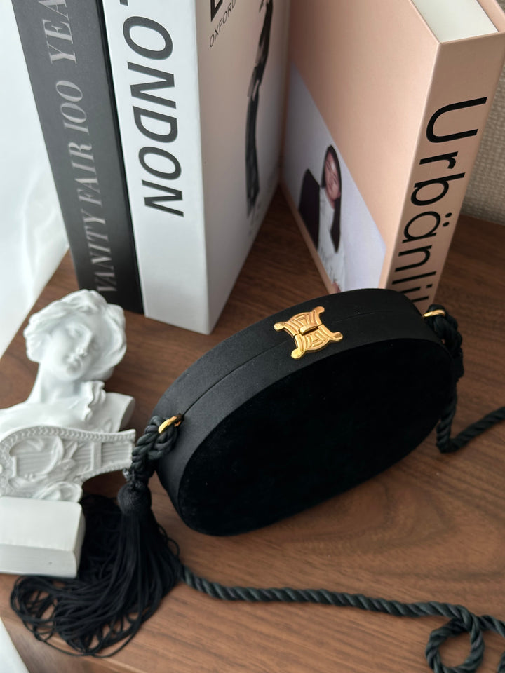 CELINE Vintage Velvet Round Tassel Bag（Black × Gold）｜Collector’s Gem 🖤✨