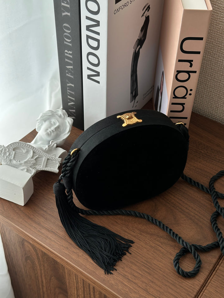 CELINE Vintage Velvet Round Tassel Bag（Black × Gold）｜Collector’s Gem 🖤✨