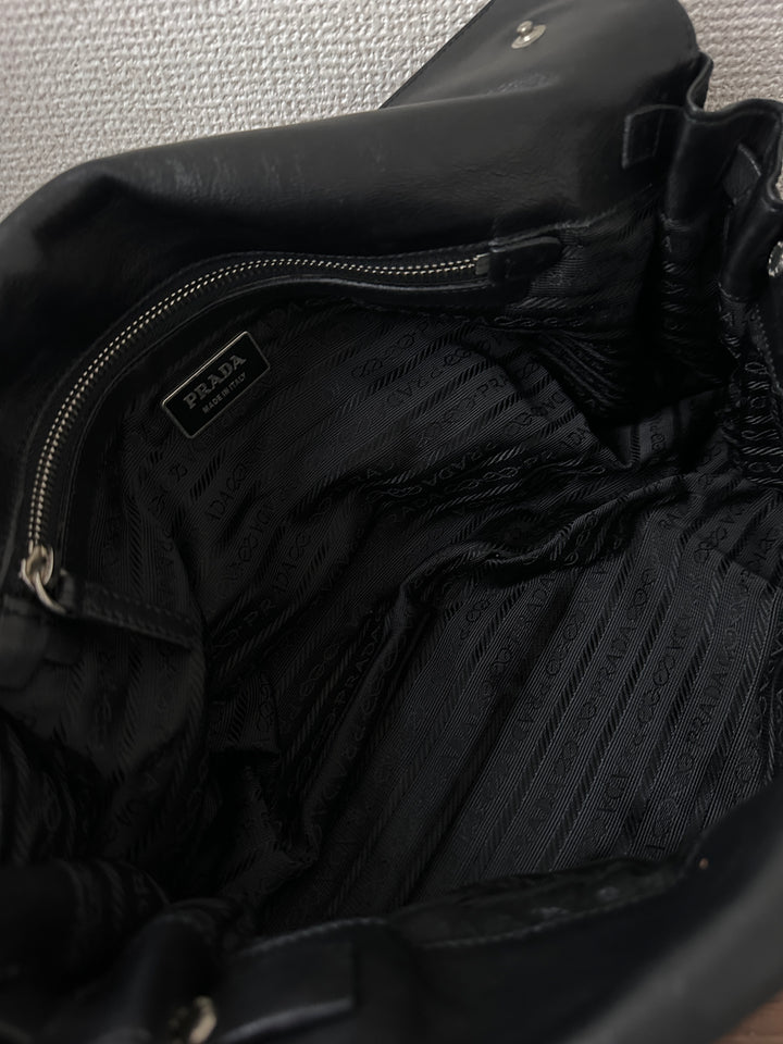 Prada Nylon & Leather Hobo Bag 🖤✨ Double Flap Baguette Style