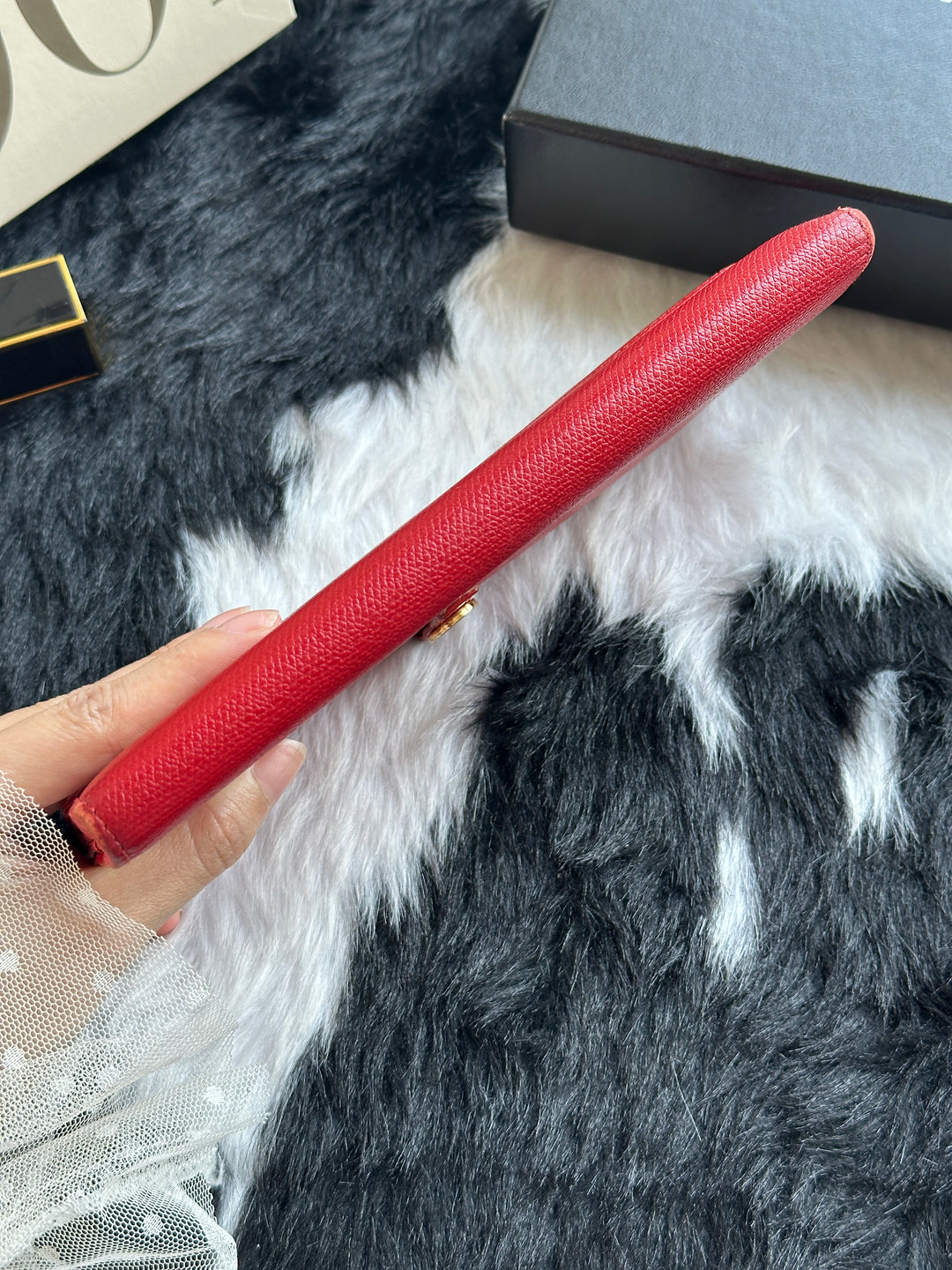 Chanel Red Long Wallet ❤️｜Textured Leather × Enamel CC Detail × Original Box Included