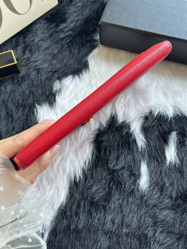 Chanel Red Long Wallet ❤️｜Textured Leather × Enamel CC Detail × Original Box Included