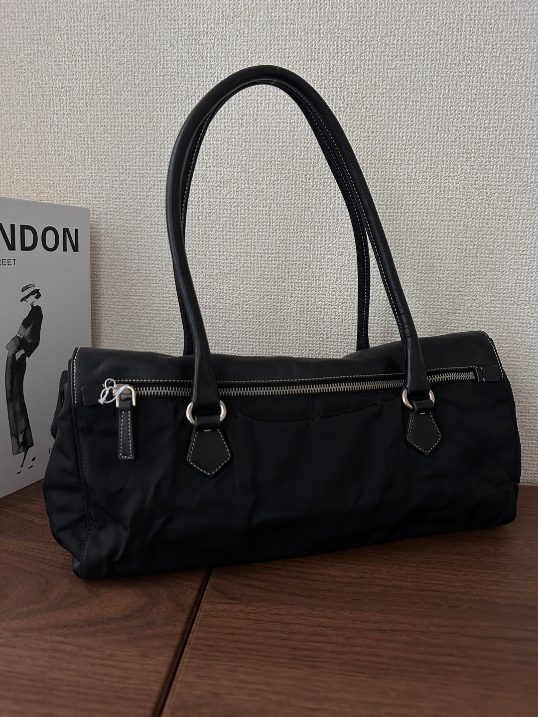 Prada Nylon & Leather Hobo Bag 🖤✨ Double Flap Baguette Style