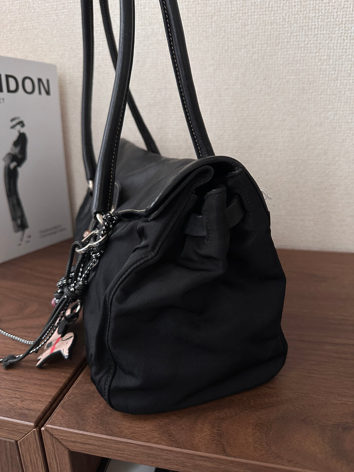 Prada Nylon & Leather Hobo Bag 🖤✨ Double Flap Baguette Style