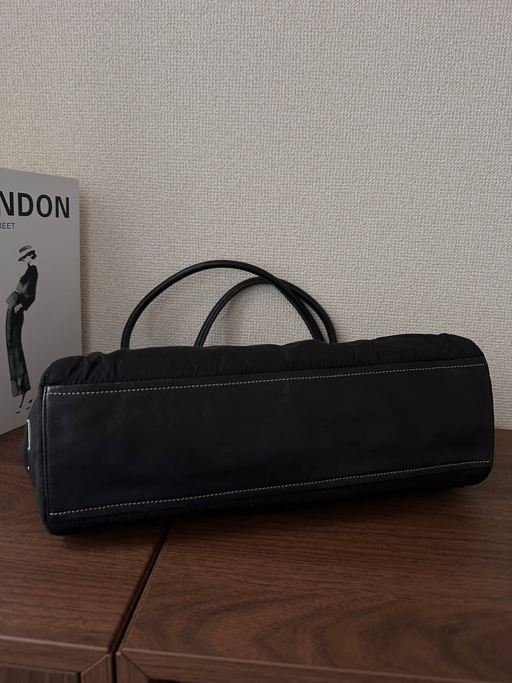 Prada Nylon & Leather Hobo Bag 🖤✨ Double Flap Baguette Style
