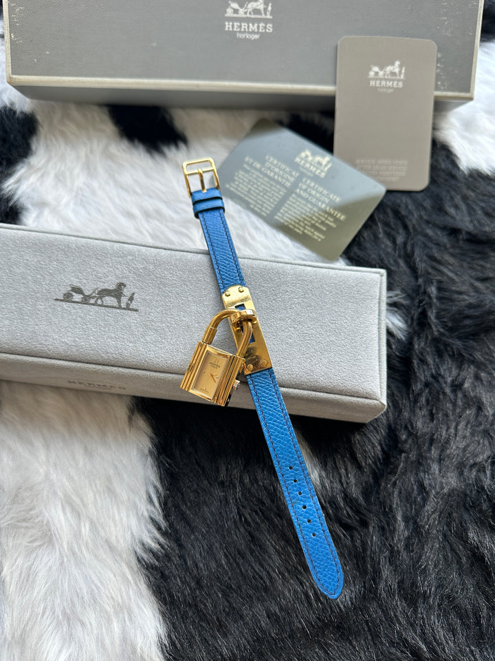 Hermès Kelly Lock Watch 💙｜Padlock Case × Blue Leather Strap × Full Set
