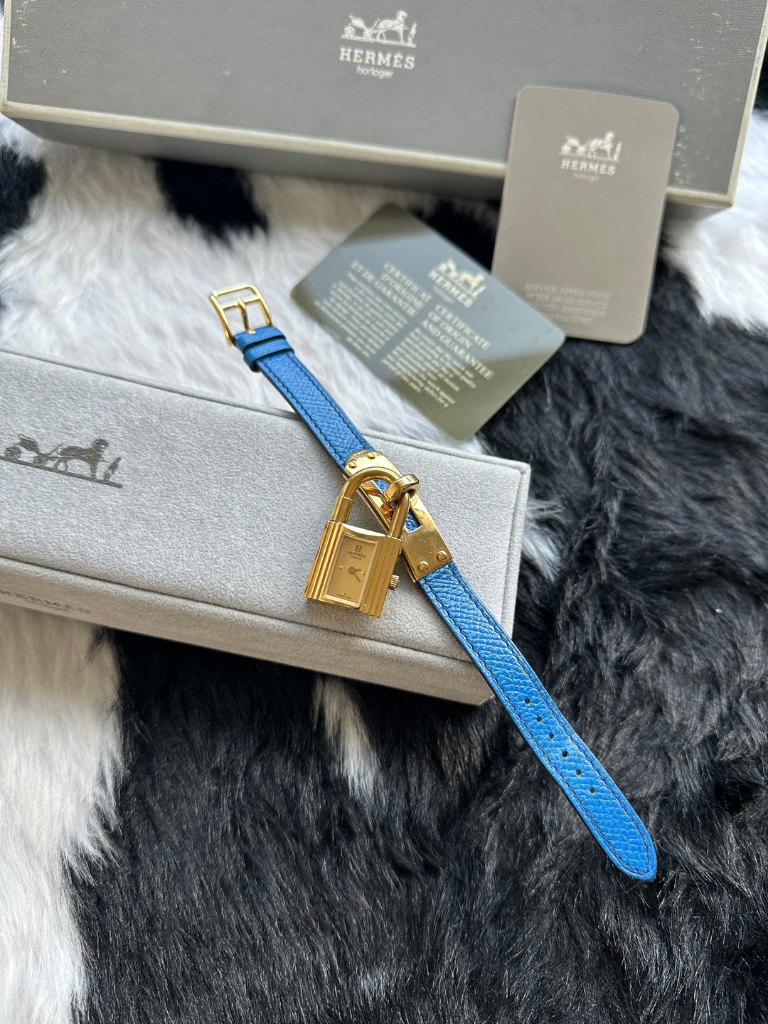 Hermès Kelly Lock Watch 💙｜Padlock Case × Blue Leather Strap × Full Set
