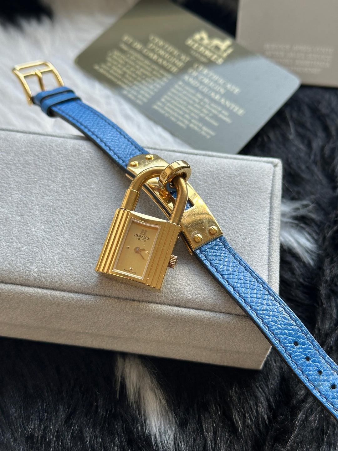 Hermès Kelly Lock Watch 💙｜Padlock Case × Blue Leather Strap × Full Set